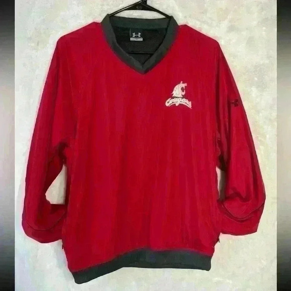 Under Armour WSU Cougars V Neck Womens Small Red/Black Athletic Lined Pullover - Picture 1 of 8